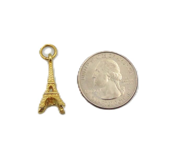 Paris Eiffel Tower Charm Pendant Yellow Gold - Image 3