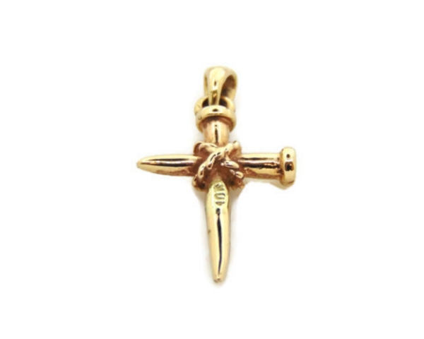 Nails Cross Charm Pendant Yellow Gold.