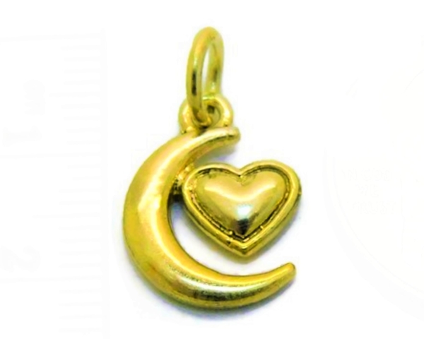 Moon and Heart Charm Pendant 14k Yellow Gold