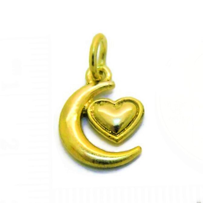 Moon and Heart Charm Pendant 14k Yellow Gold