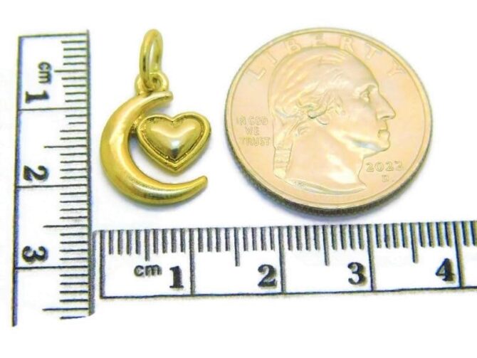 Moon and Heart Charm Pendant 14k Yellow Gold - Image 2