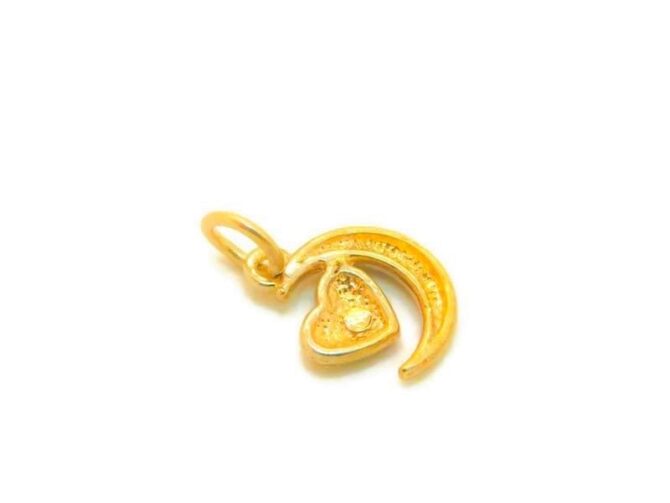 Moon and Heart Charm Pendant 14k Yellow Gold - Image 3