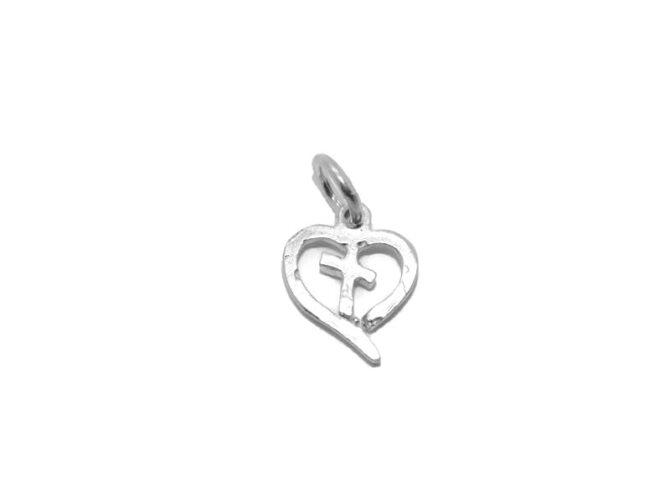 .925 Sterling Silver Cross in Heart Charm Pendant - Image 2