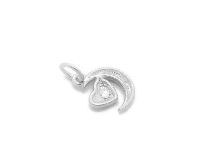 Moon with Heart Charm Pendant .925 Sterling Silver - Image 3