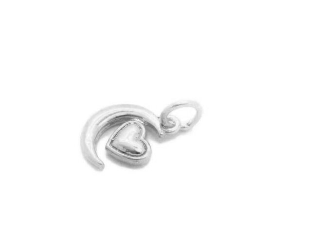 Moon with Heart Charm Pendant .925 Sterling Silver - Image 4