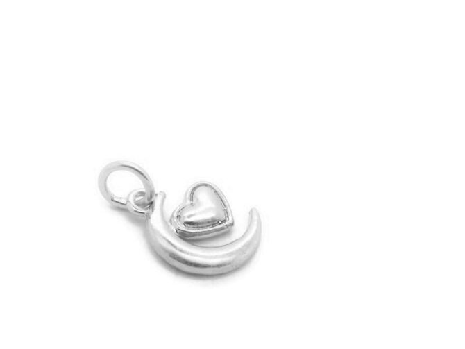 Moon with Heart Charm Pendant .925 Sterling Silver - Image 5