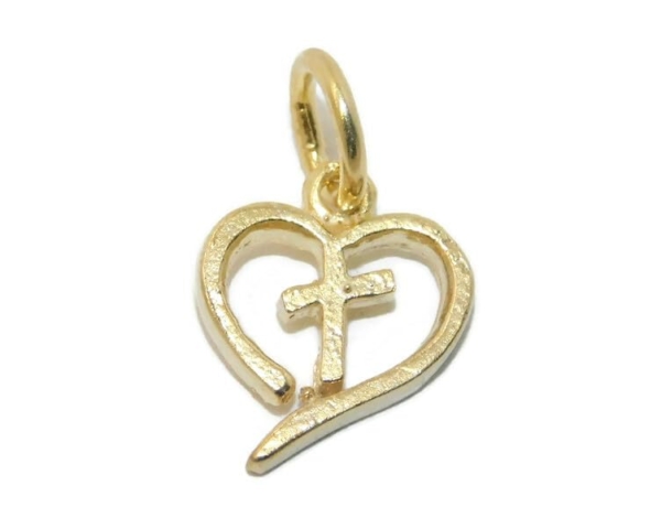 14k Yellow Gold Cross in Heart Charm Pendant