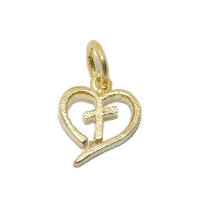 14k Yellow Gold Cross in Heart Charm Pendant