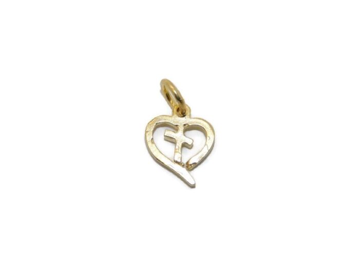 14k Yellow Gold Cross in Heart Charm Pendant - Image 4