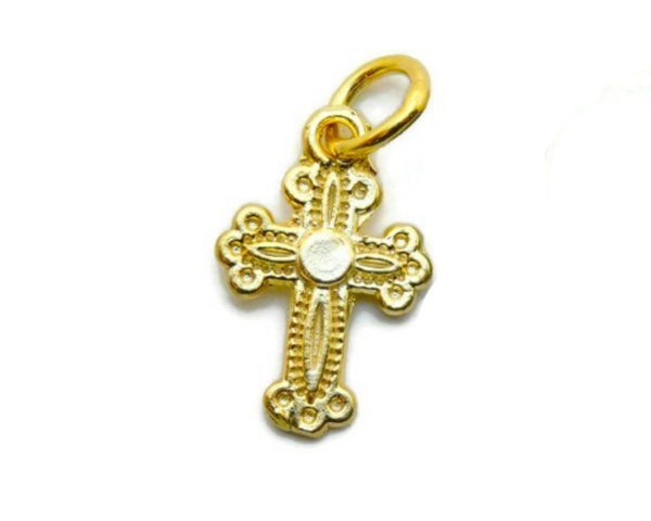 14K Cross with Cute Pattern Yellow Gold Pendant Charm