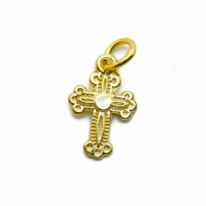 14K Cross with Cute Pattern Yellow Gold Pendant Charm