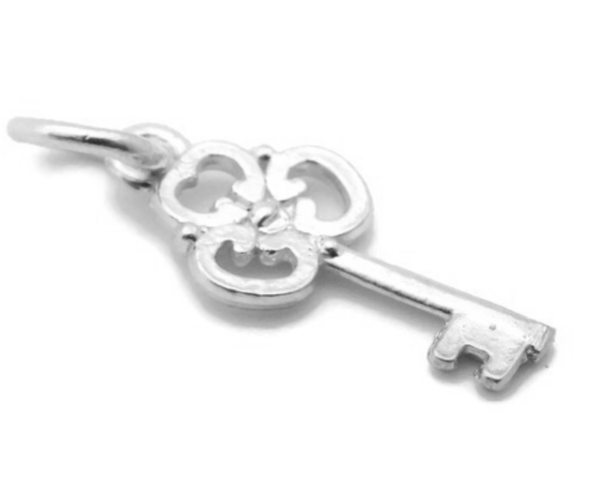 .925 Skeleton Key (Clover Bow) Sterling Silver Pendant Charm
