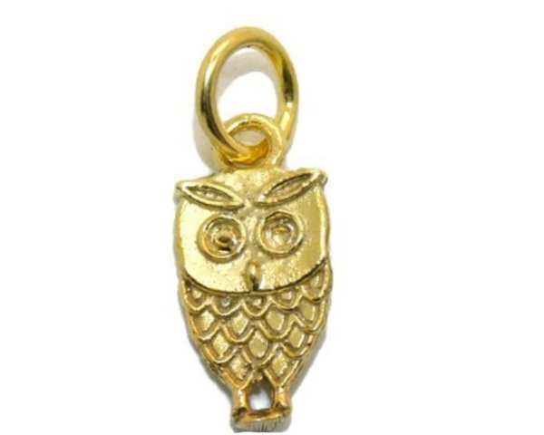14K Small Owl Yellow Gold Pendant Charm
