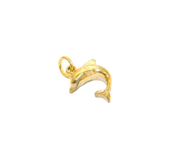 14K Yellow Gold 3D Dolphin Jumping Pendant Charm