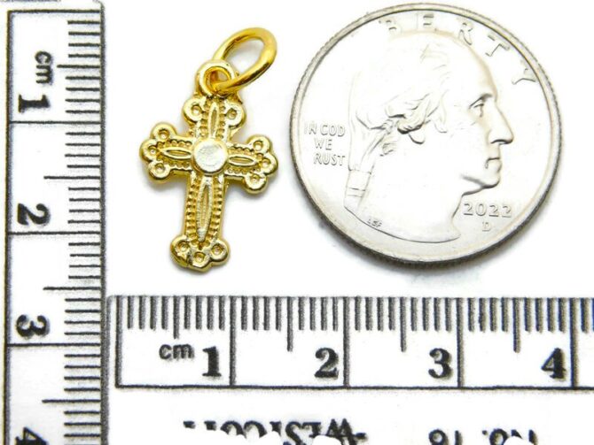 14K Cross with Cute Pattern Yellow Gold Pendant Charm - Image 2
