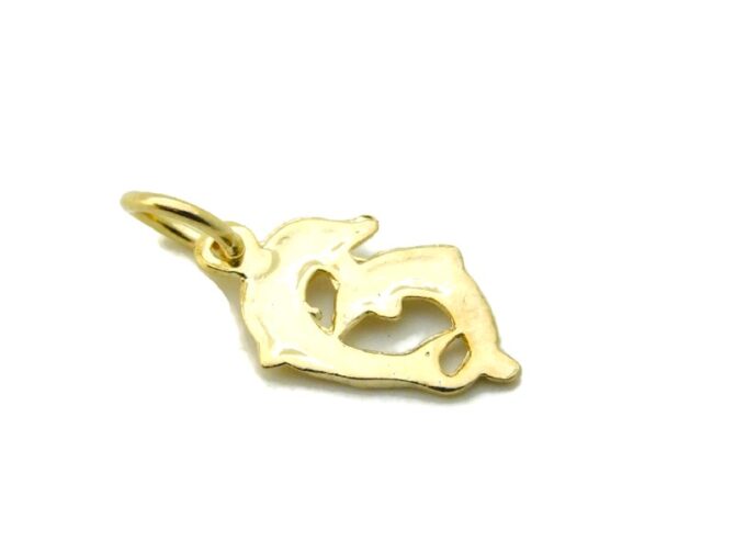14K Pair of Dolphins Yellow Gold Pendant Charm - Image 3