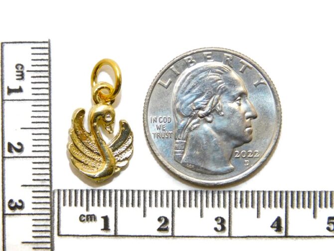 14K Cute Swan Yellow Gold Pendant Charm - Image 3