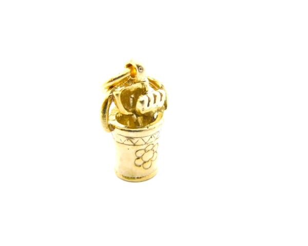 3D Beach Bucket 14K Yellow Gold Pendant Charm