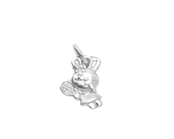 Cute Rabbit w-Tennis Racket .925 Sterling Silver Pendant Charm