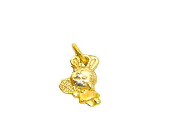 Cute Rabbit w-Tennis Racket 14K Yellow Gold Pendant Charm