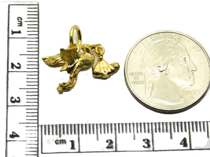 Stork w-Baby 14K Yellow Gold Pendant Charm - Image 2