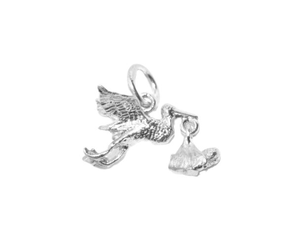 Stork w-Baby .925 Sterling Silver Pendant Charm
