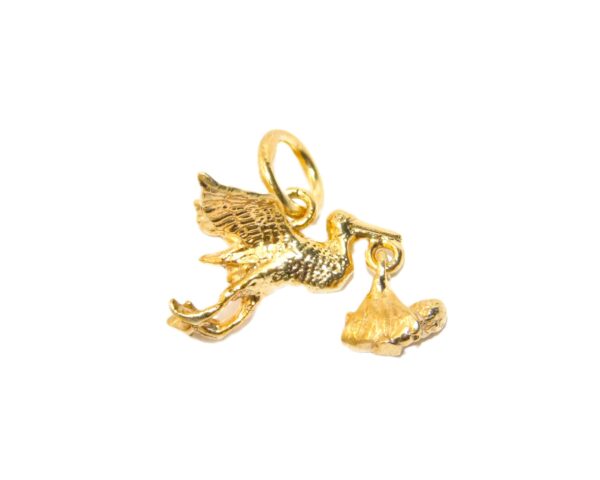 Stork w-Baby 14K Yellow Gold Pendant Charm
