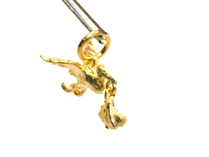 Stork w-Baby 14K Yellow Gold Pendant Charm - Image 4