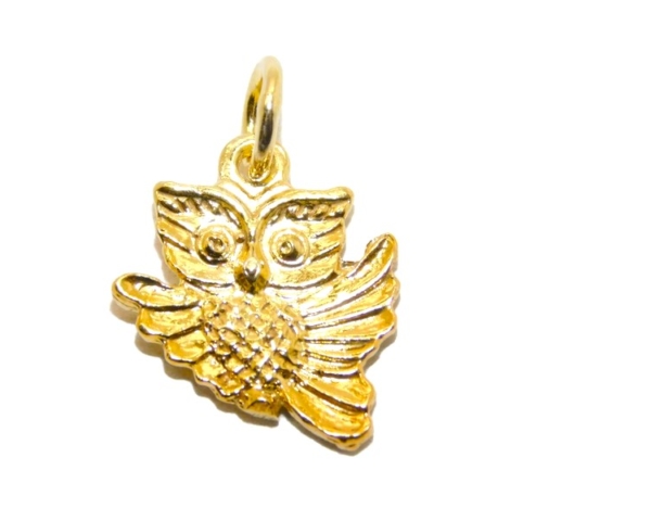 14K Flying Owl Yellow Gold Pendant Charm