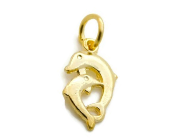 14K Pair of Dolphins Yellow Gold Pendant Charm