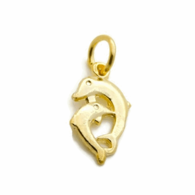14K Pair of Dolphins Yellow Gold Pendant Charm
