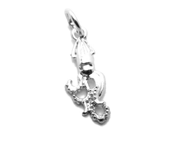 .925 Sterling Silver Squid Pendant Charm