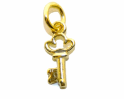 14K Skeleton Key (Crown Bow) Yellow Gold Pendant Charm