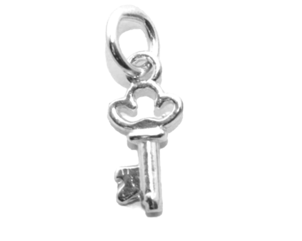 .925 Skeleton Key (Crown Bow) Sterling Silver Pendant Charm