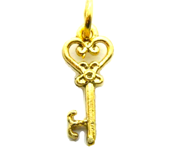 14K Skeleton Key (Heart Bow) Yellow Gold Pendant Charm