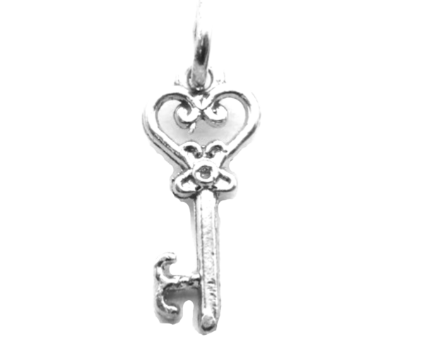 .925 Skeleton Key (Heart Bow) Pendant Charm