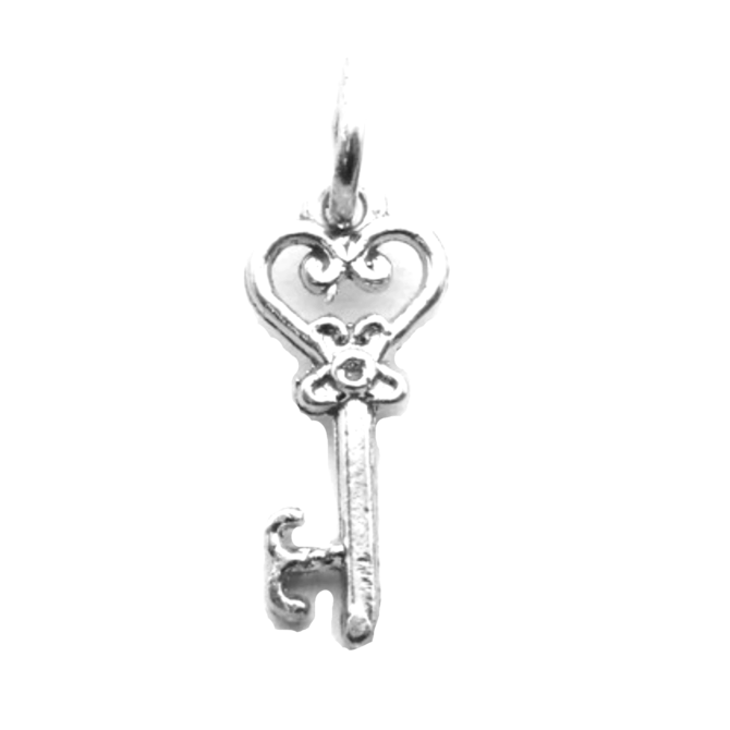 .925 Skeleton Key (Heart Bow) Pendant Charm