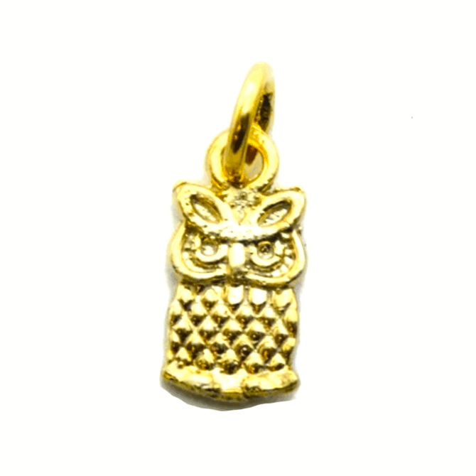 14K Small Owl Yellow Gold Pendant Charm