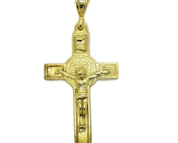 14K St. Benedict Big Cross Yellow Gold Pendant Charm