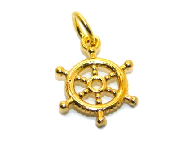 14K Boat Steering Wheel (Helm) Yellow Gold Pendant Charm