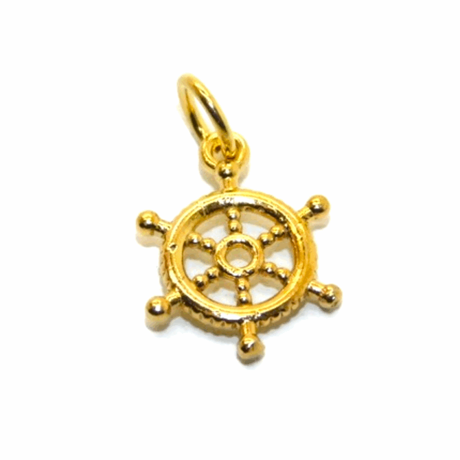 14K Boat Steering Wheel (Helm) Yellow Gold Pendant Charm