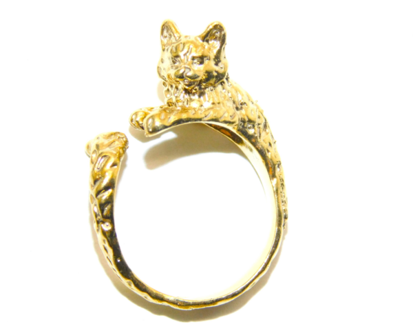 14K Cat Ring Yellow Gold Pendant Charm