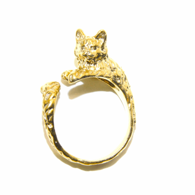 14K Cat Ring Yellow Gold Pendant Charm