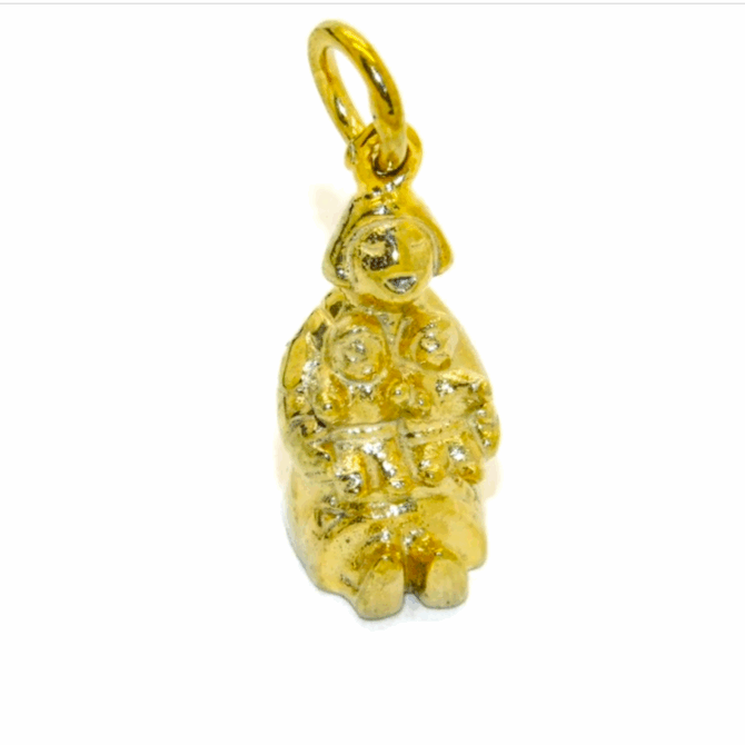 14K Chinese Doll w-Kids Yellow Gold Pendant Charm
