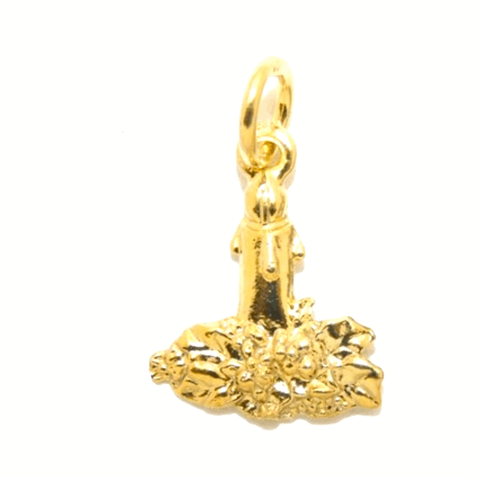 14K Christmas Candle Yellow Gold Pendant Charm