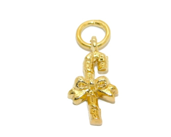 14K Christmas Candy Cane Yellow Gold Pendant Charm
