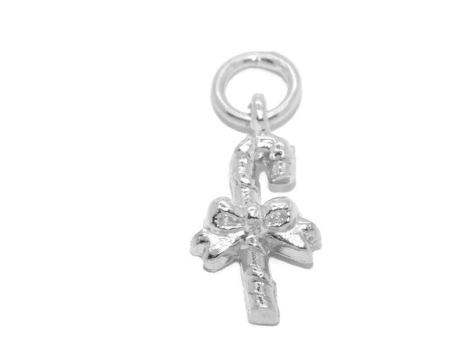 .925 Christmas Candy Cane Sterling Silver Pendant Charm