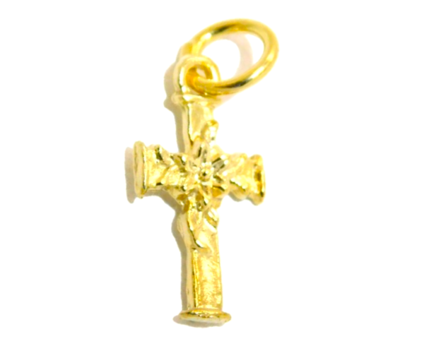 14K Christmas Cross Yellow Gold Pendant Charm