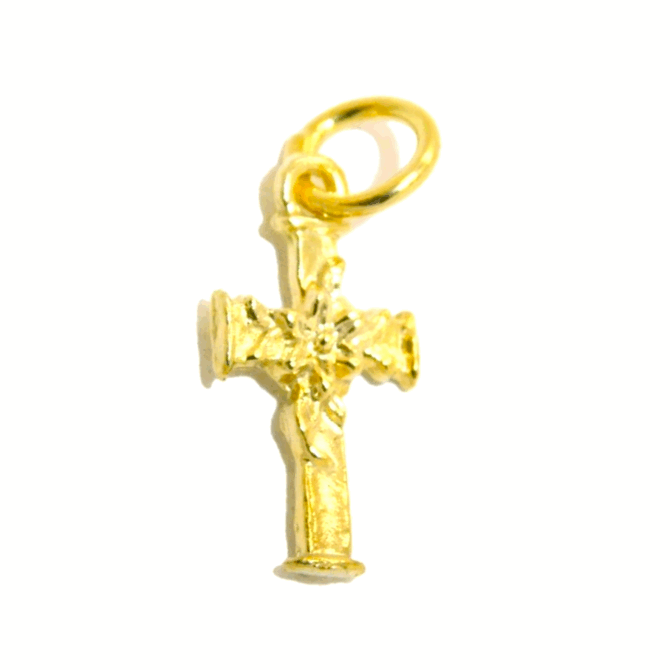 14K Christmas Cross Yellow Gold Pendant Charm