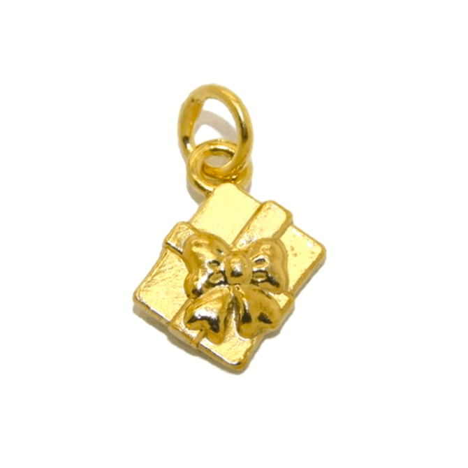 14K Christmas Present Yellow Gold Pendant Charm